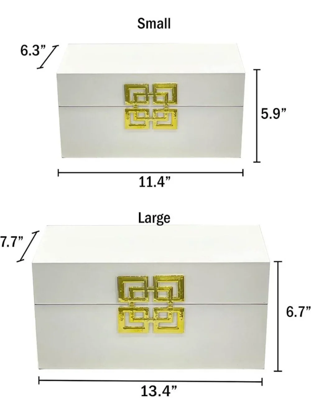 Set of 2 Decorative Storage Boxes with Hinged Lid - Classic Wood Design, White